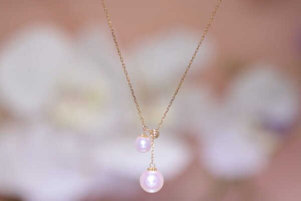 Golden Pearl Drop Y-Necklace - 雙心Y戀