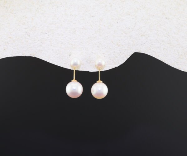 Green Pink Akoya Double Drop Earrings - 粉色阿古屋雙珠垂墜耳環