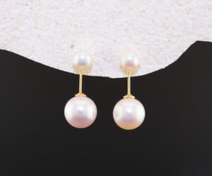 Green Pink Akoya Double Drop Earrings - 粉色阿古屋雙珠垂墜耳環