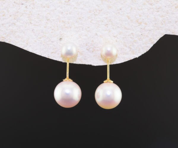 Green Pink Akoya Double Drop Earrings - 粉色阿古屋雙珠垂墜耳環