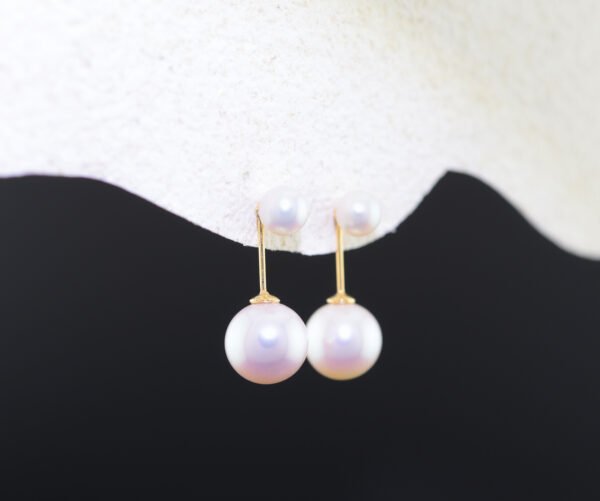 Green Pink Akoya Double Drop Earrings - 粉色阿古屋雙珠垂墜耳環