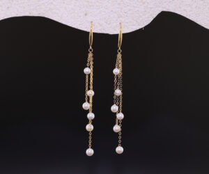 Akoya Pearl Dangler Chain Earrings - 阿古屋珍珠鍊式垂墜耳環
