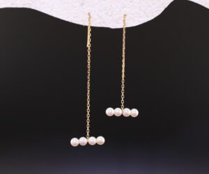 Akoya Pearl Horizontal Dangle Earrings - 阿古屋3顆珍珠垂墜耳環