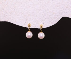 Akoya Pearl & Gold Stud Earrings - 月光低語18k單顆珍珠小垂墜耳釘