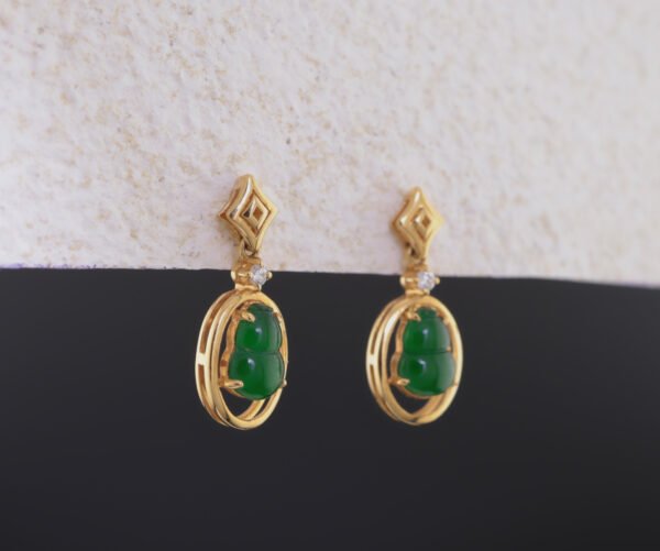 Empress Fortune Jade Earrings —「碧祿承福」18K金帝王綠葫蘆翡翠耳釘