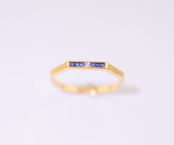 Blue Orbit Ring -「藍境六曜」18K金藍寶石真鑽六邊形戒指