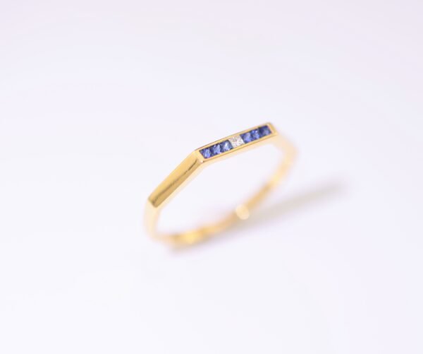 Blue Orbit Ring -「藍境六曜」18K金藍寶石真鑽六邊形戒指