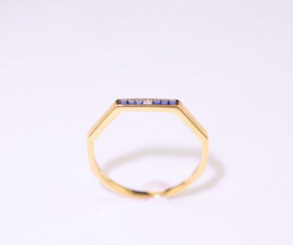 Blue Orbit Ring -「藍境六曜」18K金藍寶石真鑽六邊形戒指