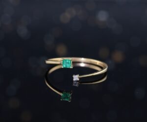 Emerald & Diamond Open Ring -「綠耀相生」18K金祖母綠真鑽開口戒指