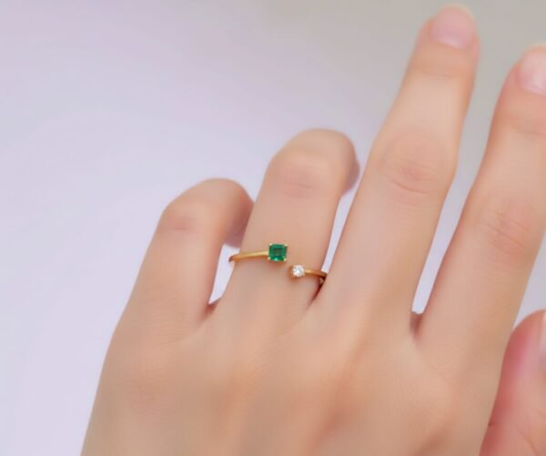 Emerald & Diamond Open Ring -「綠耀相生」18K金祖母綠真鑽開口戒指
