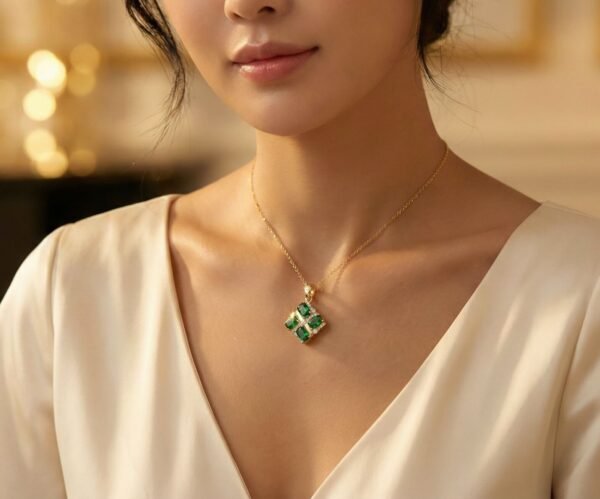 頂級沙弗萊 × 真鑽交叉設計項鍊 - Top-Grade Tsavorite × Diamond Cross-Design Necklace