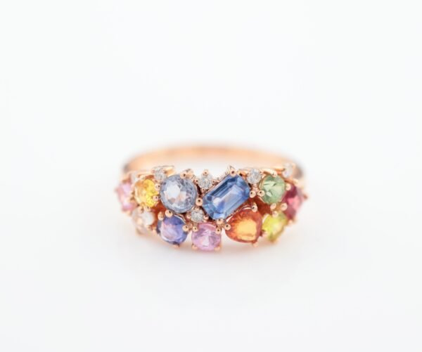 Color Sapphire Blue 18K Gold Band Ring - 彩藍寶 18K 金排戒