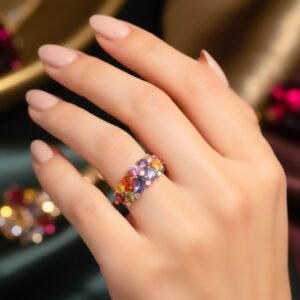 Color Sapphire Blue 18K Gold Band Ring - 彩藍寶 18K 金排戒