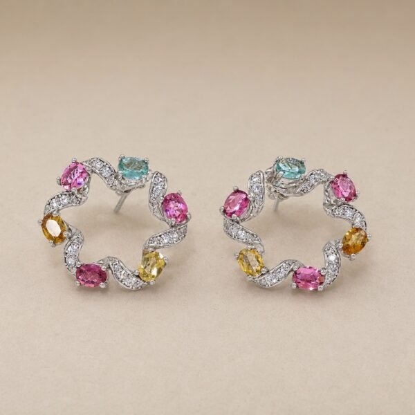 Tourmaline Garland Earrings｜彩碧花環 925純銀彩色碧璽鋯石耳環