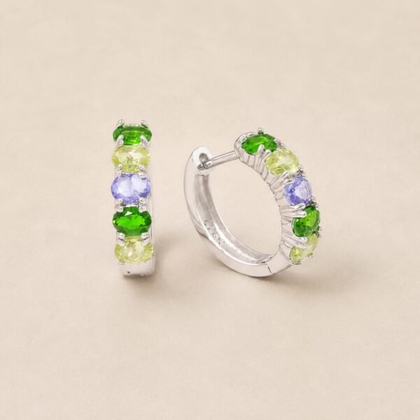 earringerkouduobaoshi1 Verdant Spectrum Huggie Earrings|翠彩光譜 925純銀沙弗萊・橄欖石・坦桑石耳扣耳環
