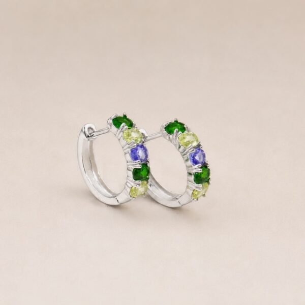 earringerkouduobaoshi2 Verdant Spectrum Huggie Earrings|翠彩光譜 925純銀沙弗萊・橄欖石・坦桑石耳扣耳環