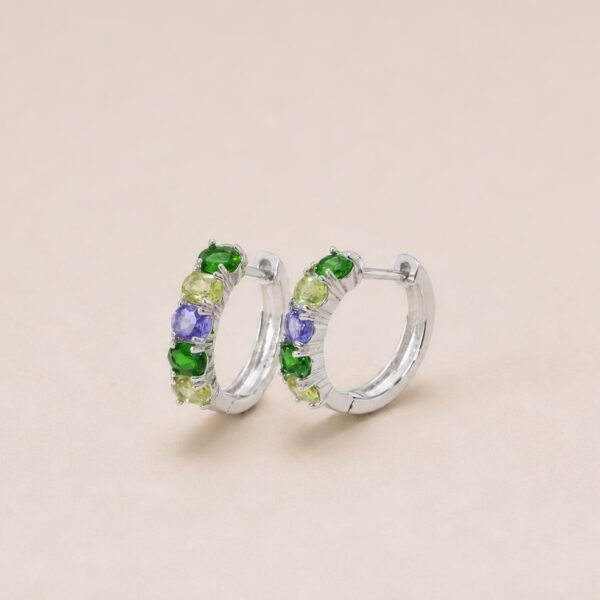 earringerkouduobaoshi4 Verdant Spectrum Huggie Earrings|翠彩光譜 925純銀沙弗萊・橄欖石・坦桑石耳扣耳環