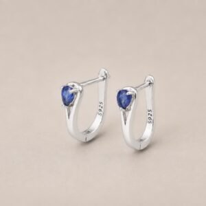 Sapphire Drop Huggie Earrings｜藍寶水滴 925純銀藍寶石耳扣耳環