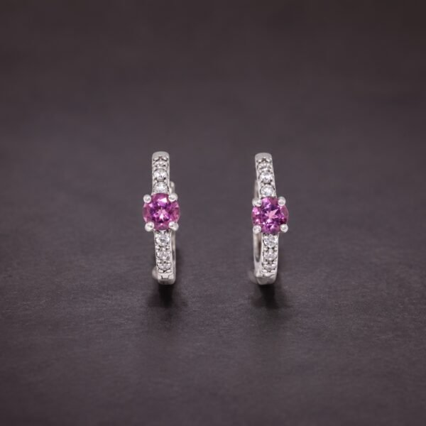 Rosy Glow Huggie Earrings｜玫彩微光 925純銀玫紅碧璽鋯石耳扣耳環