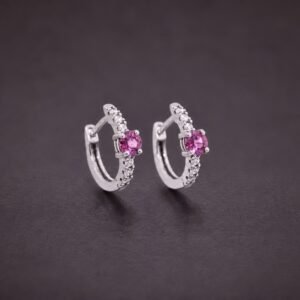 Rosy Glow Huggie Earrings｜玫彩微光 925純銀玫紅碧璽鋯石耳扣耳環