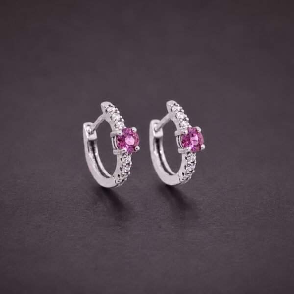 Rosy Glow Huggie Earrings｜玫彩微光 925純銀玫紅碧璽鋯石耳扣耳環