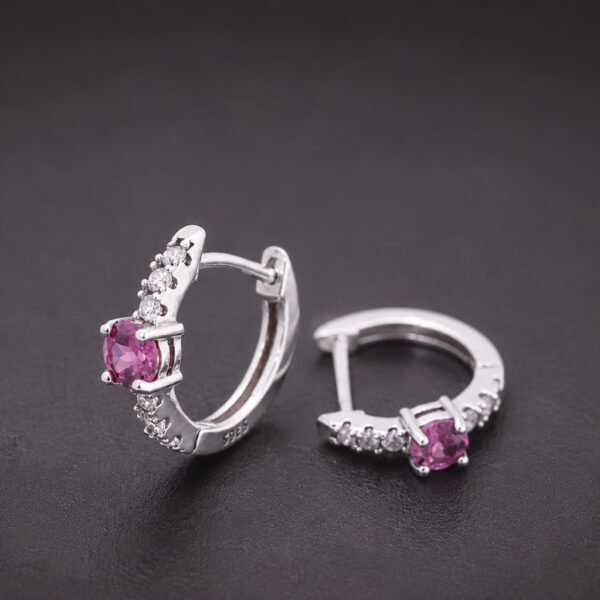 Rosy Glow Huggie Earrings｜玫彩微光 925純銀玫紅碧璽鋯石耳扣耳環