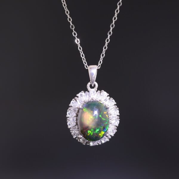 Ethiopian Black Opal Aurora Necklace｜極光之夜 925純銀衣索比亞黑蛋白石鋯石項鍊