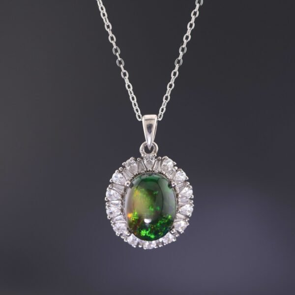 Ethiopian Black Opal Aurora Necklace｜極光之夜 925純銀衣索比亞黑蛋白石鋯石項鍊