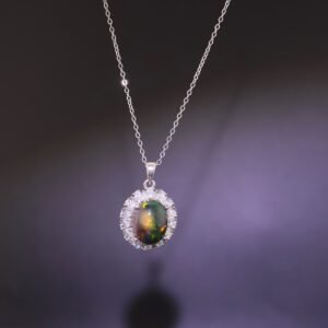 Ethiopian Black Opal Aurora Necklace｜極光之夜 925純銀衣索比亞黑蛋白石鋯石項鍊
