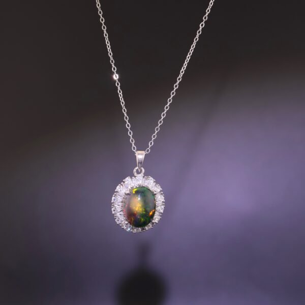 Ethiopian Black Opal Aurora Necklace｜極光之夜 925純銀衣索比亞黑蛋白石鋯石項鍊