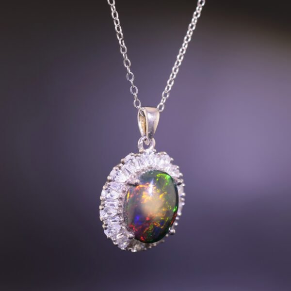 Ethiopian Black Opal Aurora Necklace｜極光之夜 925純銀衣索比亞黑蛋白石鋯石項鍊