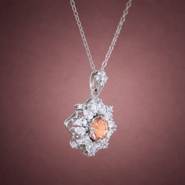 necklacefenjubixi3 Sunset Bloom Tourmaline Necklace|夕霞花語 925純銀粉橘日落色碧璽鋯石項鍊