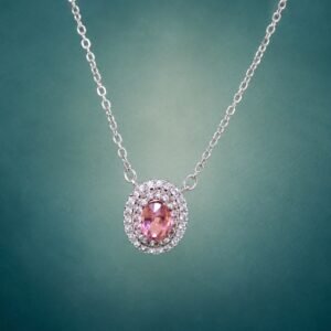 Pink Tourmaline Halo Necklace｜925純銀粉紅碧璽鋯石項鍊