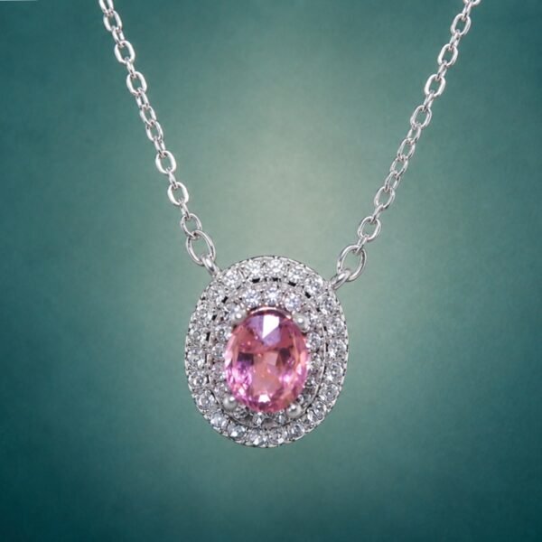 Pink Tourmaline Halo Necklace｜925純銀粉紅碧璽鋯石項鍊