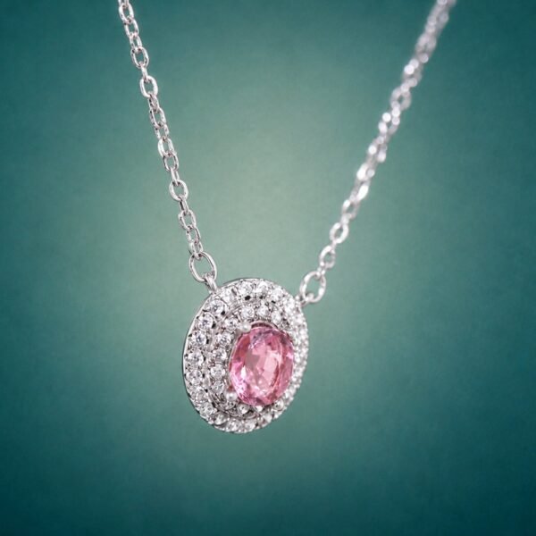 Pink Tourmaline Halo Necklace｜925純銀粉紅碧璽鋯石項鍊
