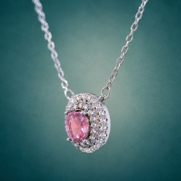 Pink Tourmaline Halo Necklace｜925純銀粉紅碧璽鋯石項鍊