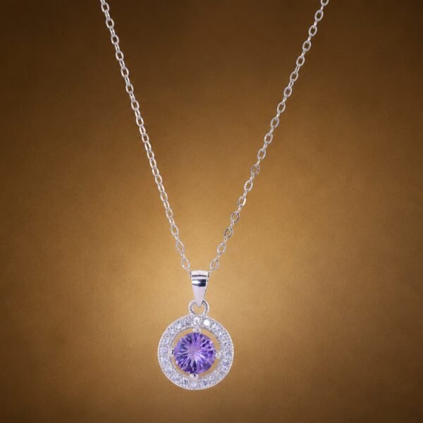 necklacesisueijingaoshicircle1 Amethyst Halo Necklace|925純銀紫水晶鋯石項鍊