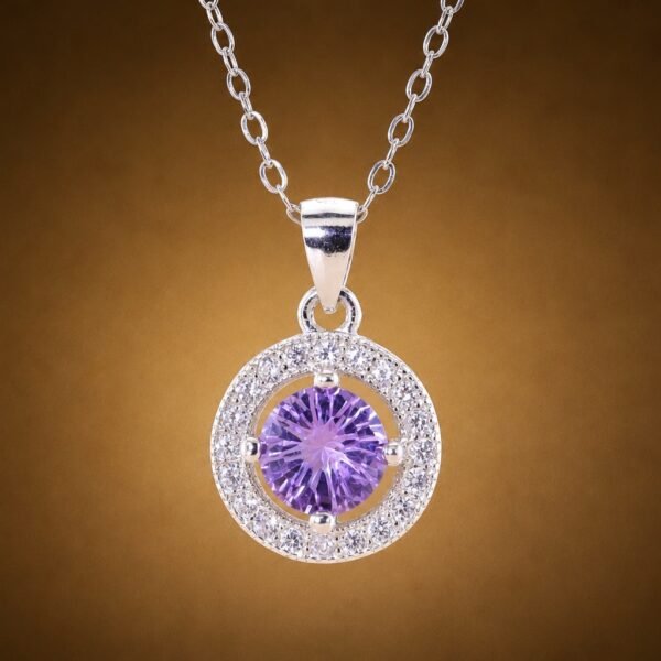 necklacesisueijingaoshicircle2 Amethyst Halo Necklace|925純銀紫水晶鋯石項鍊