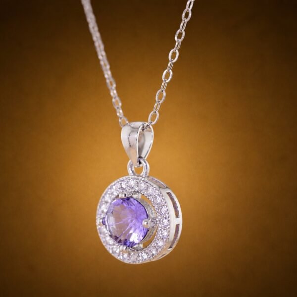 necklacesisueijingaoshicircle4 Amethyst Halo Necklace|925純銀紫水晶鋯石項鍊