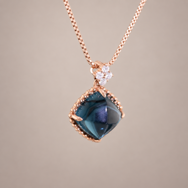 Midnight Sugar London Blue Pendant｜午夜藍糖塔 18K玫瑰金倫敦藍托帕石鑽石墜飾