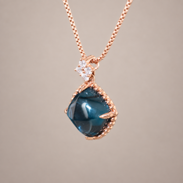 Midnight Sugar London Blue Pendant｜午夜藍糖塔 18K玫瑰金倫敦藍托帕石鑽石墜飾