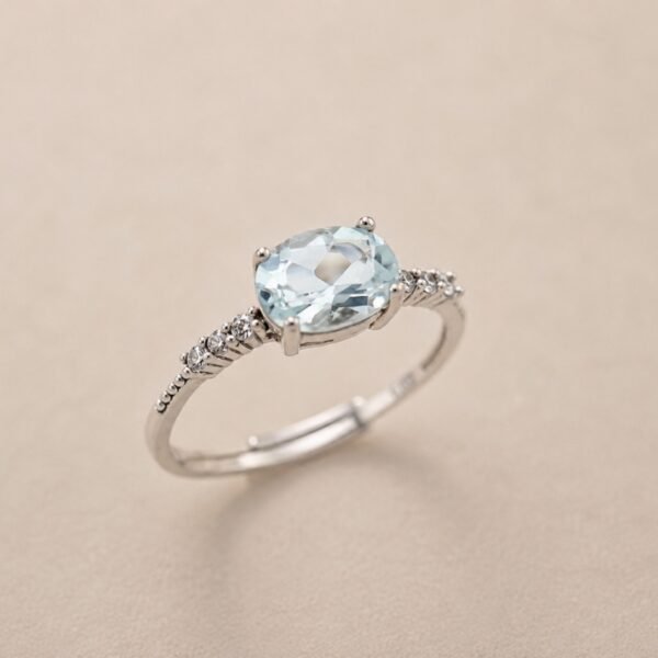 Aqua Lumière Ring｜海光澄韻 925純銀海藍寶石戒指