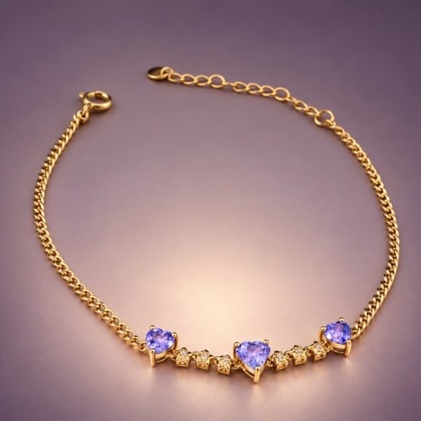 Violet Hearts Tanzanite Bracelet｜紫心三重奏 18K黃金坦桑石鑽石手鍊