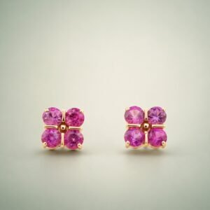 Pink Clover Sapphire Earrings｜粉紅幸運草 18K黃金粉紅藍寶石耳環