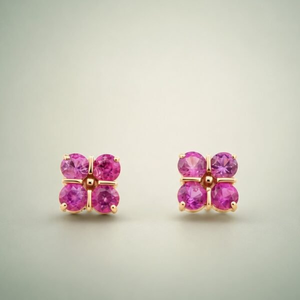 earring18kfenlambao1 Pink Clover Sapphire Earrings|粉紅幸運草 18K黃金粉紅藍寶石耳環