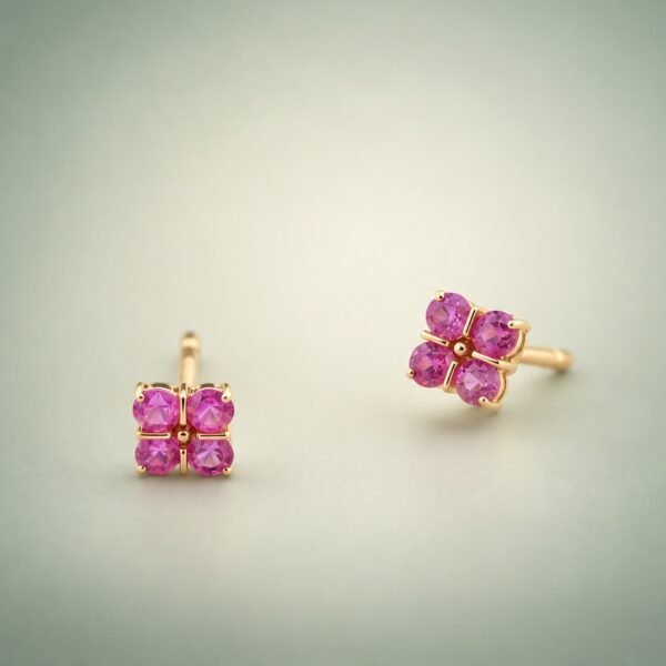 earring18kfenlambao2 Pink Clover Sapphire Earrings|粉紅幸運草 18K黃金粉紅藍寶石耳環