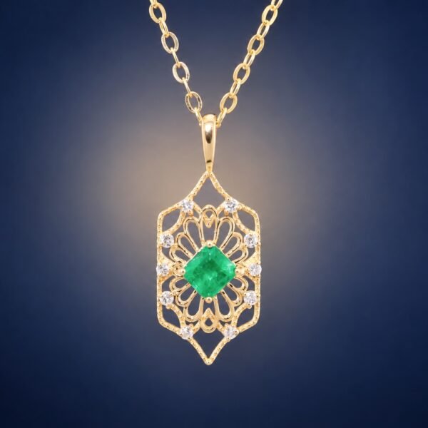 Emerald Lace Pendant｜翠華鏤影 18K黃金哥倫比亞祖母綠鑽石墜飾