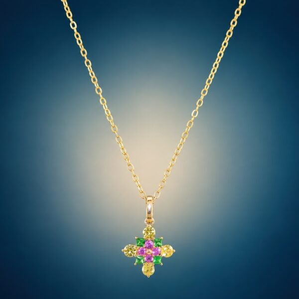 Color Bloom Pendant｜彩漾花綻 18K黃金黃藍寶石・粉紅藍寶石・沙弗萊石墜飾