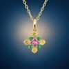 Color Bloom Pendant｜彩漾花綻 18K黃金黃藍寶石・粉紅藍寶石・沙弗萊石墜飾