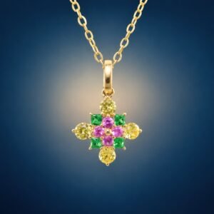 Color Bloom Pendant｜彩漾花綻 18K黃金黃藍寶石・粉紅藍寶石・沙弗萊石墜飾